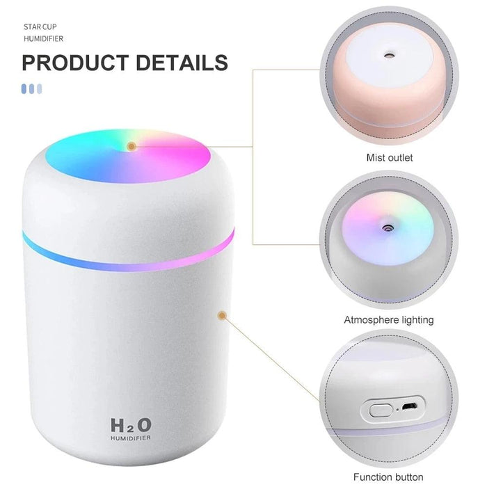 Vibrant USB Aroma Diffuser and Humidifier with Dual Mist Options and Soothing Night Light