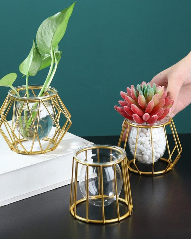 Scandinavian-Inspired Glass Vase Set with Chic Metal Stand