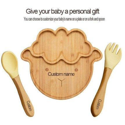 Sheepishly Elegant Bamboo Baby Feeding Bowl Set with Silicone Suction Cup