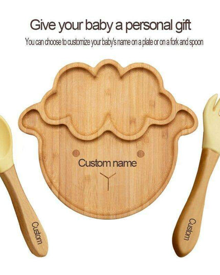 Sheepishly Elegant Bamboo Baby Feeding Bowl Set with Silicone Suction Cup