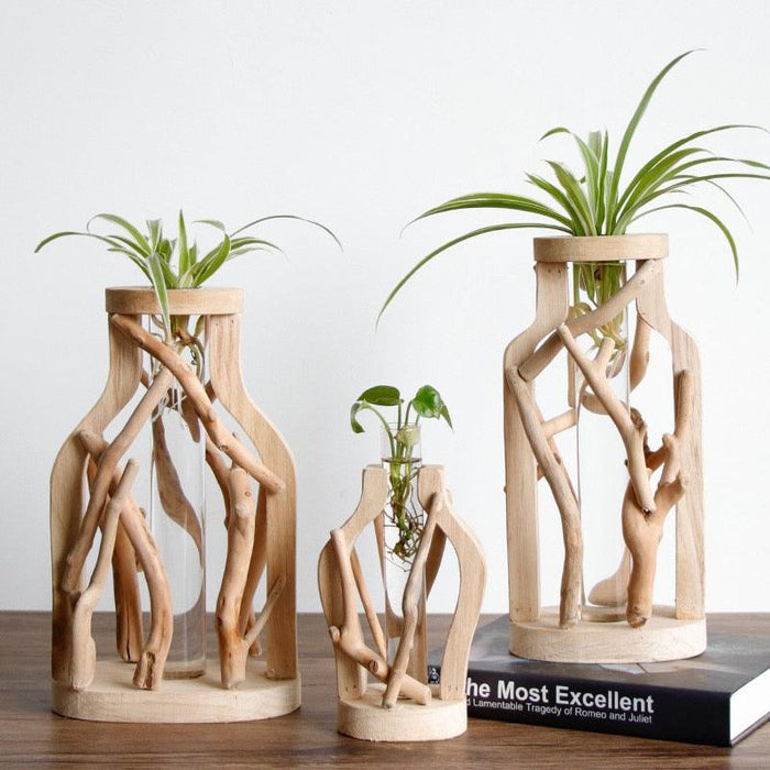 Exquisite Handmade Wooden Vase with Unique Decorative Designs