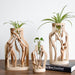 Handcrafted Rustic Wooden Vase with Elegant Floral Accents - Nature-Inspired Decor