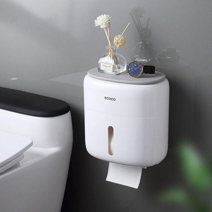 Bathroom Organizer with Wall-Mounted Phone Holder and Paper Dispenser