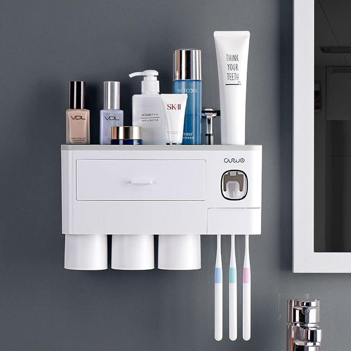Bathroom Organizer Set with Toothbrush Holder and Toothpaste Dispenser