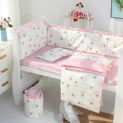 Newborn 5pcs Cotton Crib Bedding Set with Bed Linings and Bumpers