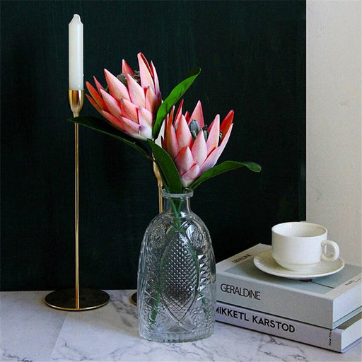 African Protea Cynaroides Silk Flower Branch - Exquisite Botanical Elegance