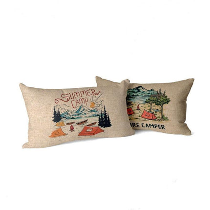 Charming Cartoon Camper Linen Throw Pillow Cover
