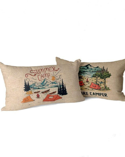 Charming Cartoon Camper Linen Throw Pillow Cover