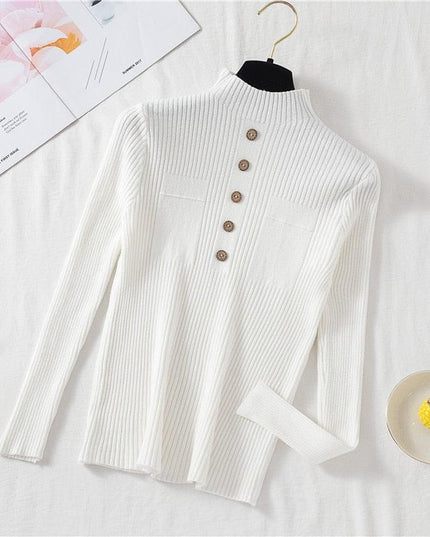Autumn Elegance: Women's Knit Sweater with Stylish Button Design