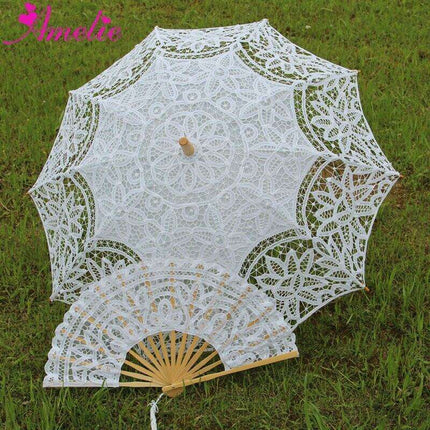 Victorian Elegance Lace Parasol and Fan Ensemble: Handcrafted Timeless Beauty