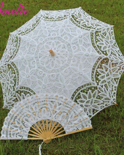 Victorian Elegance Lace Parasol and Fan Ensemble: Handcrafted Timeless Beauty