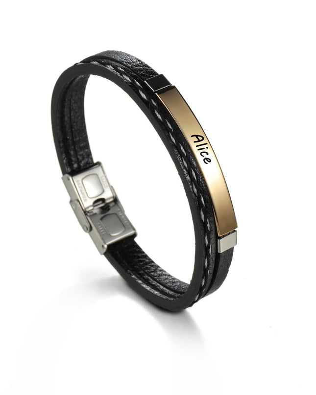 Customizable Premium Leather Name Engraved Bracelet - Elegant Wristband