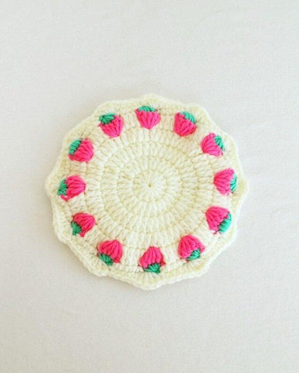Adorable Strawberry Knit Coaster Set - Whimsical Table Protector and Home Decor Essential