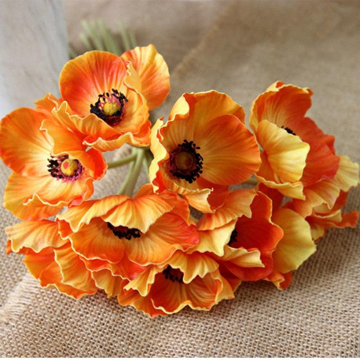 Elegant Set of 10 Realistic PU Poppy Flowers, 35cm Length