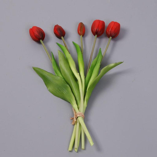Silicone Tulip Artificial Flower Bouquet - 5pcs, 40cm Real Touch Fake Plant for Wedding Home Decor