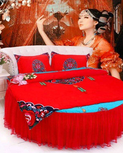Elegant Chinese Wedding-Inspired 4-Piece Round Bedding Set