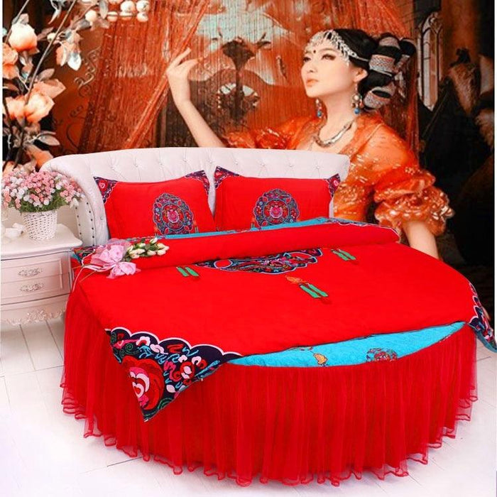 Chinese Wedding Round Bedding Set with Traditional Designs - 4 Piece
