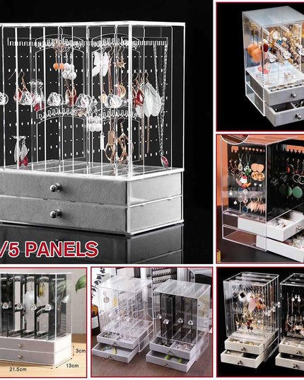 Jewelry Display Case with Adjustable Panels and Dust-Proof Protection