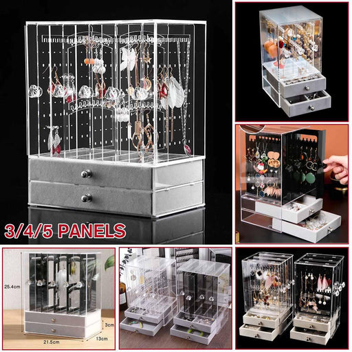 Clear Acrylic Earrings Storage Box with Dustproof Design and Drawers