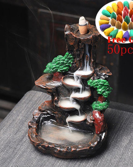 Tranquil Mountain River Backflow Incense Fountain with 100 Aromatic Cones