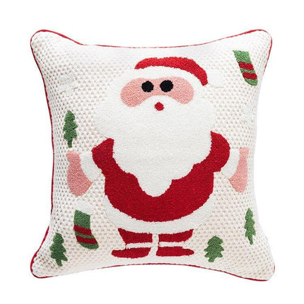 Festive Santa & Snowflake Embroidered Cotton Pillow Cover - Holiday Home Decor Accent