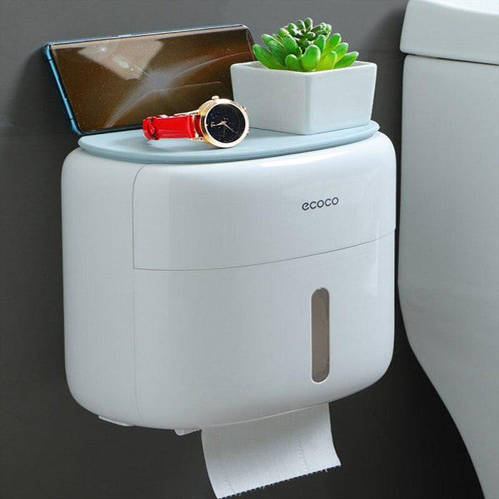 Bathroom Organizer with Wall-Mounted Phone Holder and Paper Dispenser