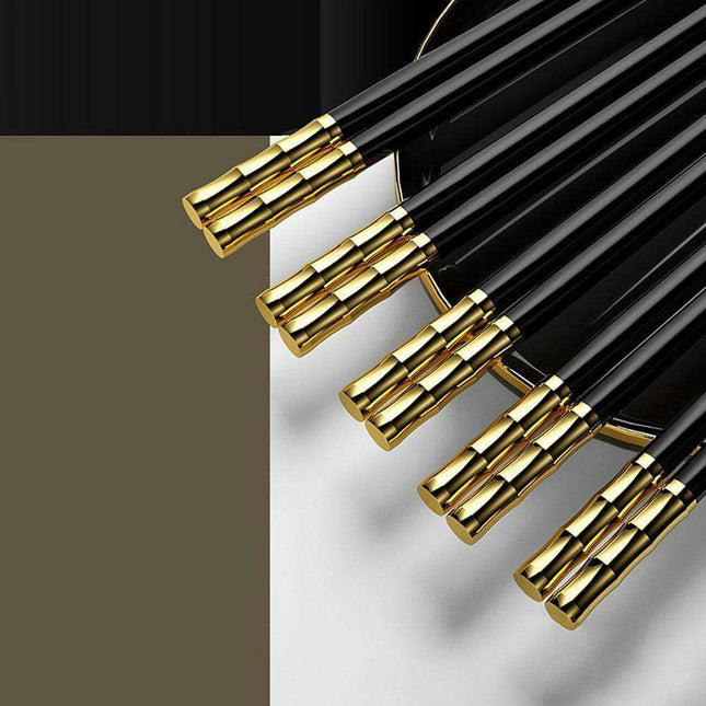 Elegant Dark Green & Gold Decorative Alloy Chopsticks Set - 10 Pairs