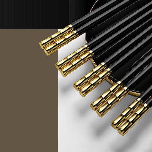 Alloy Chopsticks Collection - Set of 10 Pairs: Elegant Dark Green & Gold Design