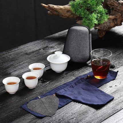Zen Kung Fu Ceramic Gaiwan Tea Set with Portable Bag: Enhance Your Tea Ceremony Experience