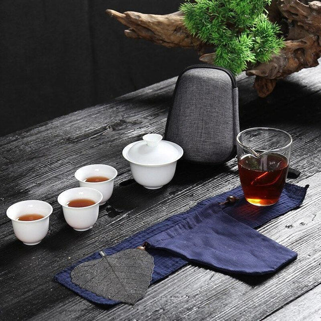 Zen Kung Fu Ceramic Gaiwan Tea Set with Portable Bag: Enhance Your Tea Ceremony Experience