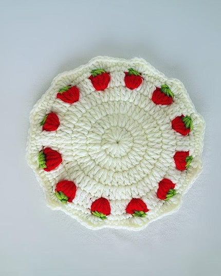 Adorable Strawberry Knit Coaster Set - Whimsical Table Protector and Home Decor Essential