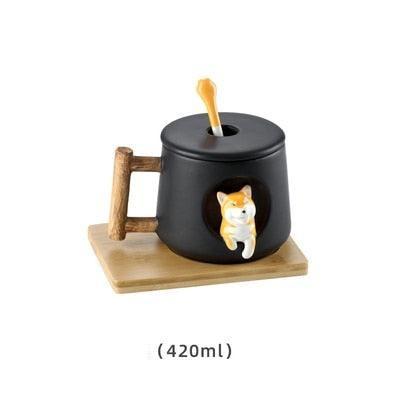 Charming Shiba Inu Akita Dog Ceramic Mug & Spoon Set - 420ml for Stylish Sipping