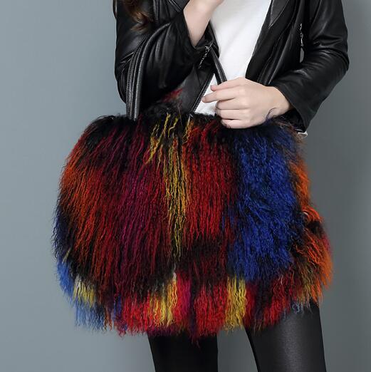 Opulent Wool & Fur Handbags: Exquisite Blend of Mongolian, Australian, and Tibet Lamb Textures