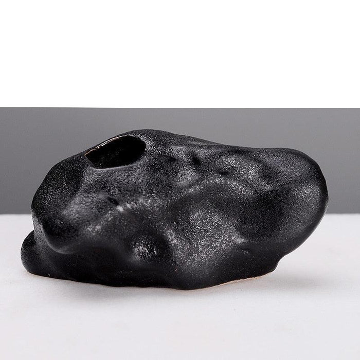 Zen-Inspired Small Black Stone Vase for Serene Home Ambiance