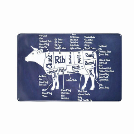 Vintage Culinary Metal Wall Art - Rustic Butcher's Guide Sign with Bulk Savings