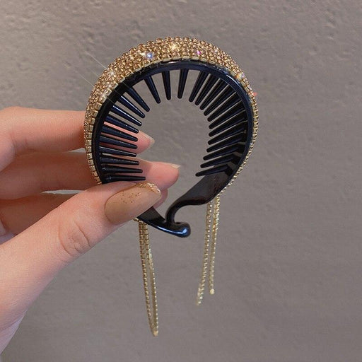 Elegant Rhinestone Tassel Hair Claw with Botanical Hair Clip Headband
