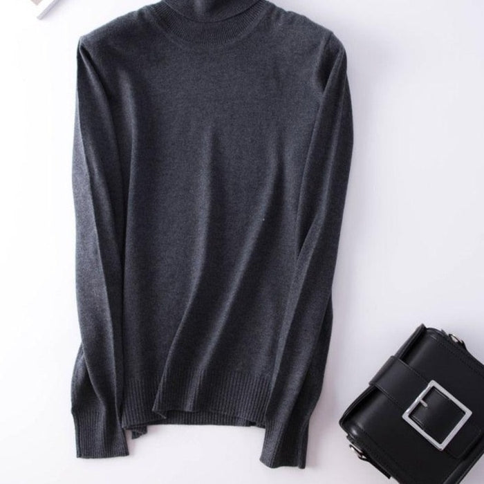 Sophisticated Winter Charm: Premium Cashmere & Wool Turtleneck Pullover for Women | Elegant Knit Sweater