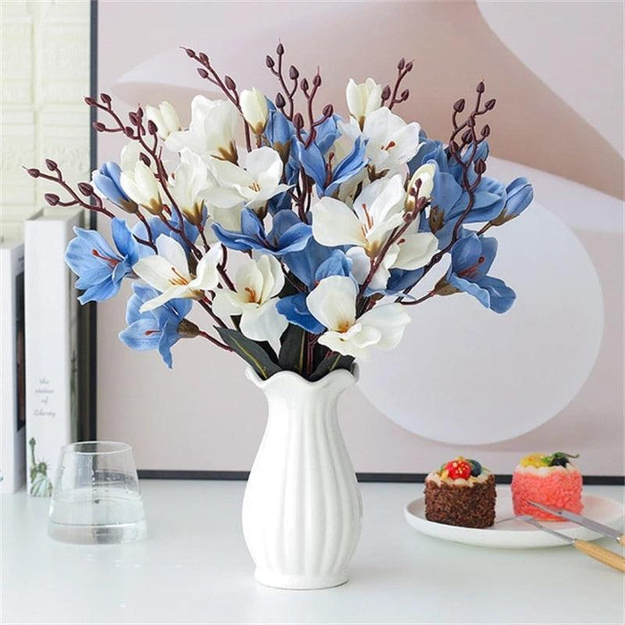 Enchanting Artificial Silk Magnolia Flower Arrangement with 20 Blossoms - Perfect for Home & Wedding Beautification