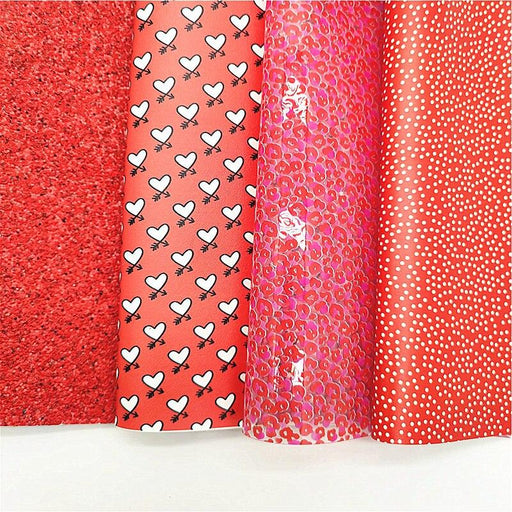 Red Glitter Hearts & Polka Dots Printed Jelly Leather for Crafters