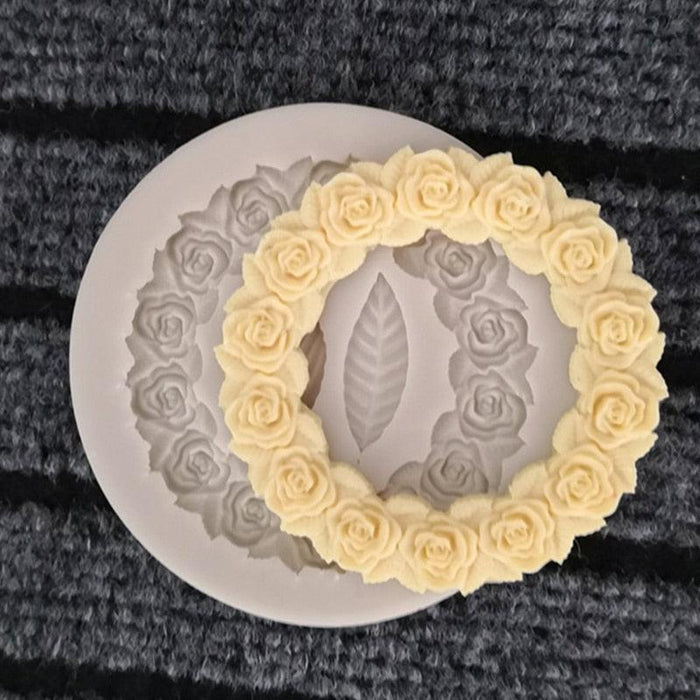 Resin Cake DIY Silicone Mold with Rosette Leaves and Picture Frame Designs for Artisanal Baking