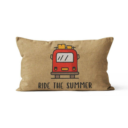Charming Cartoon Camper Linen Throw Pillow Cover