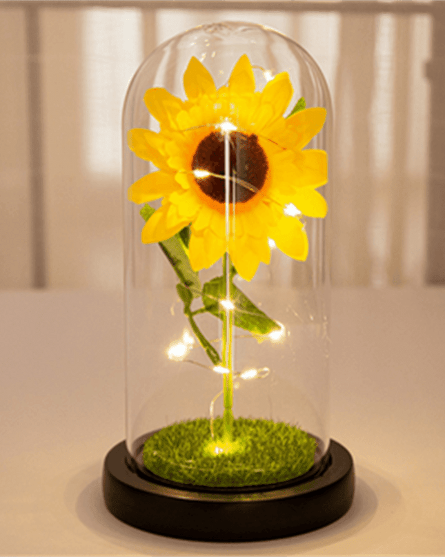 Magical Illuminated Rose in Glass Dome - Elegant Romantic Decor