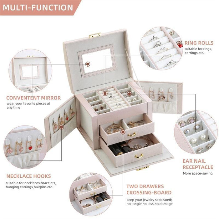 Stylish Girls' Travel Jewelry Organizer with Expandable Compartments and Mirror