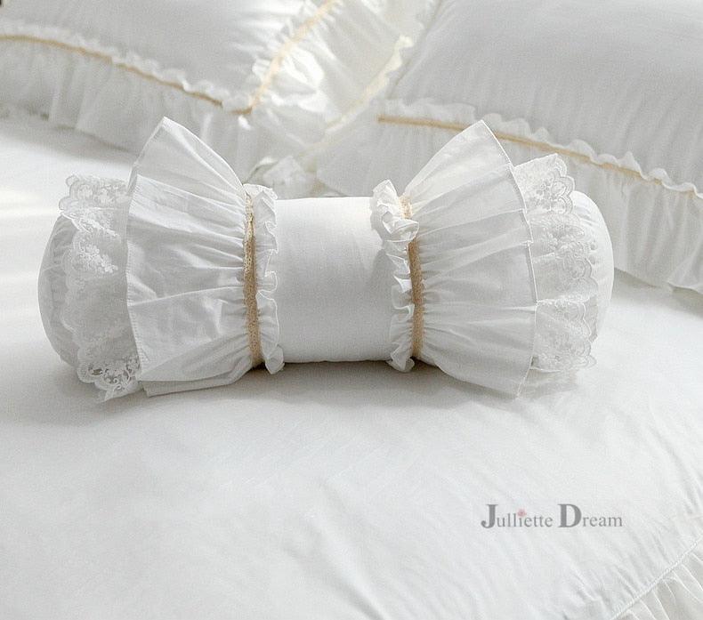 European Elegance Princess Lumbar Pillow with Embroidered Lace Ruffle