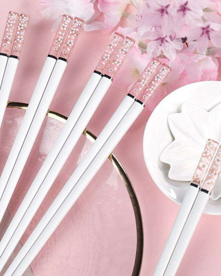 Sakura Elegance Amber Japanese Chopsticks Set - Antibacterial & Anti-Slip Dining Utensils