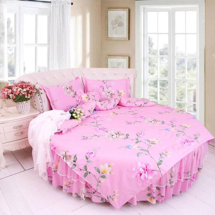 Traditional Chinese Wedding Round Bed Bedding Set for Girls - 4 Piece