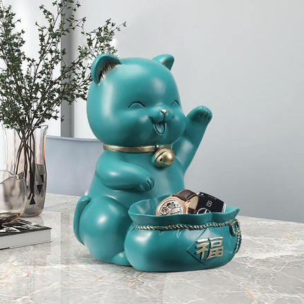 Charming Fortune Cat Key Organizer Sculpture for Modern Home Aesthetics