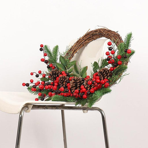 Christmas Rattan Wreath DIY Kit with Pine Cones and Berries for Festive Home Decor