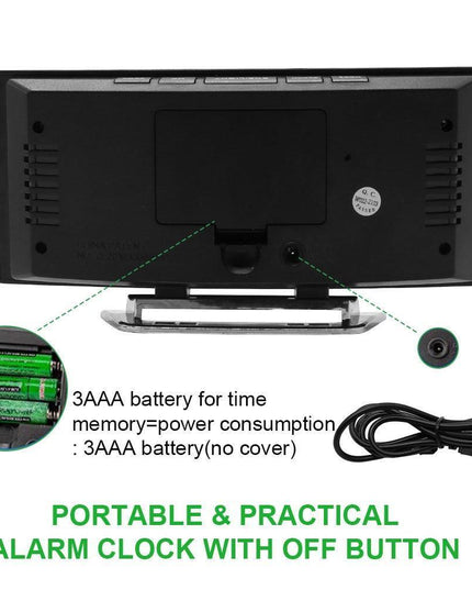 Sleek Curved LED Digital Alarm Clock with Thermometer and Custom Snooze Settings