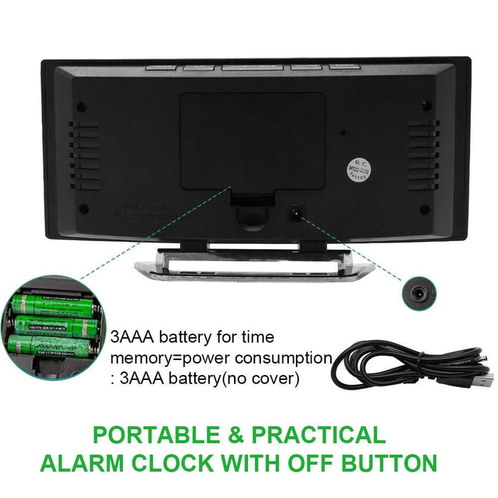 Digital Alarm Clock Desk Table Clock Curved LED Screen Alarm Clocks For Kid Bedroom Temperature Snooze Function Home Decor Watch - Très Elite